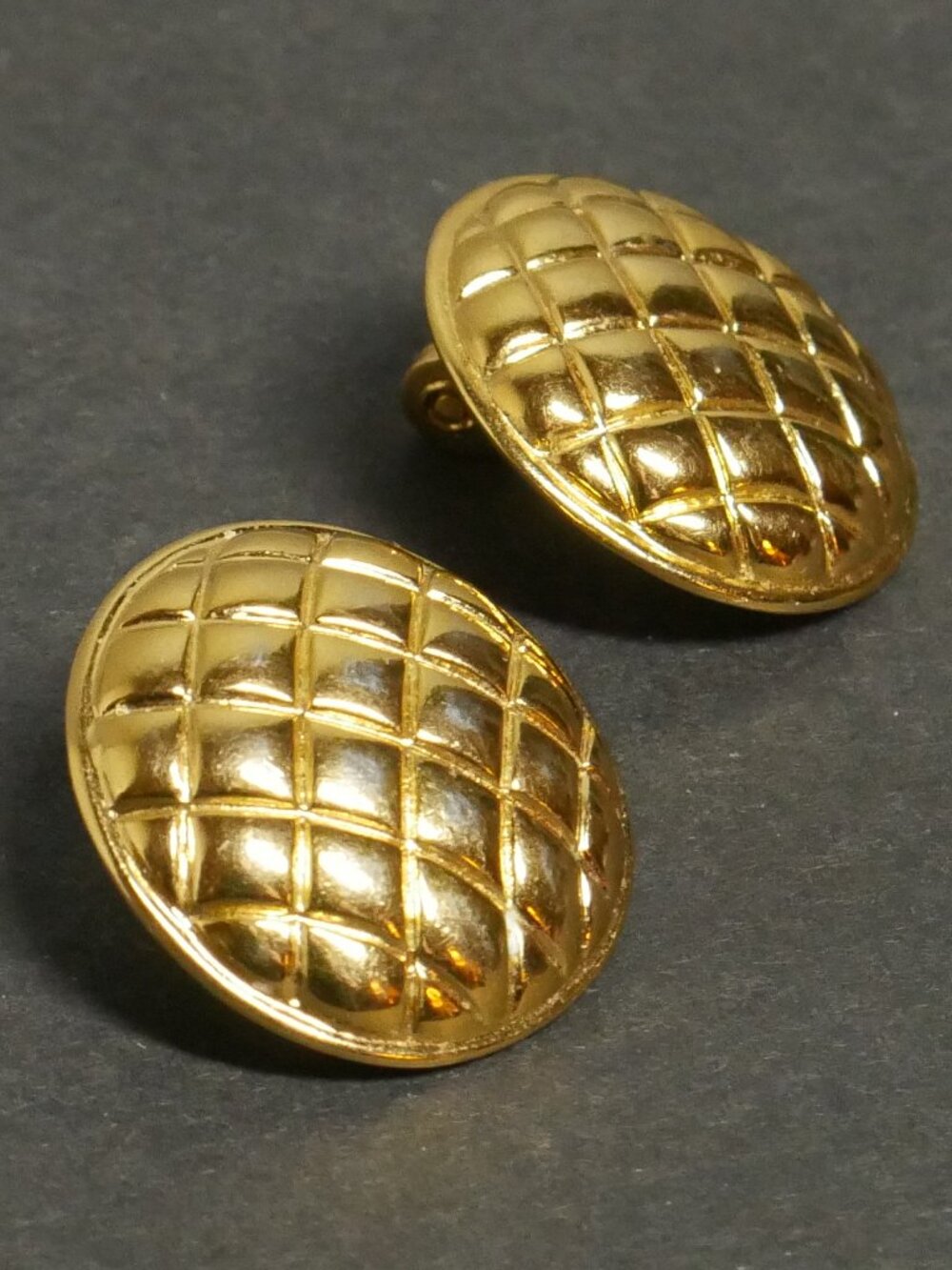 Monet Gold Tone Earrings Quilted VTG Clip on Jewelry Designer